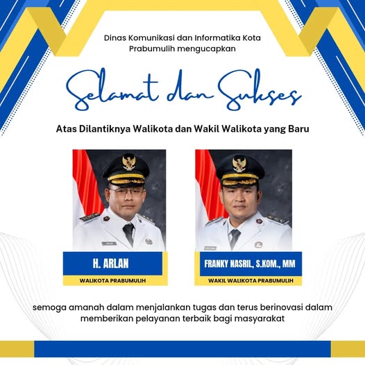 H. Arlan dan Franky Nasril Resmi Dilantik Sebagai Walikota dan Wakil Walikota Prabumulih
